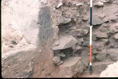 King Street Wall Excavations: footings removed, 13th century black occupation layer cut through by construction trench  © Coventry City Council
