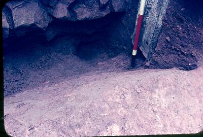Excavations at Upper Well Street 1960 (WSI): 'Red Ditch' under 14th century wall  © Coventry City Council