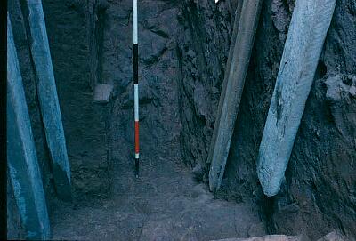 Upper Well Street Excavations 1960 (WSII): 'Red Ditch' beneath bastion  © Coventry City Council